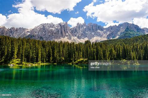 The Karersee Lake In The Dolomites In South Tyrol Italy High Res Stock