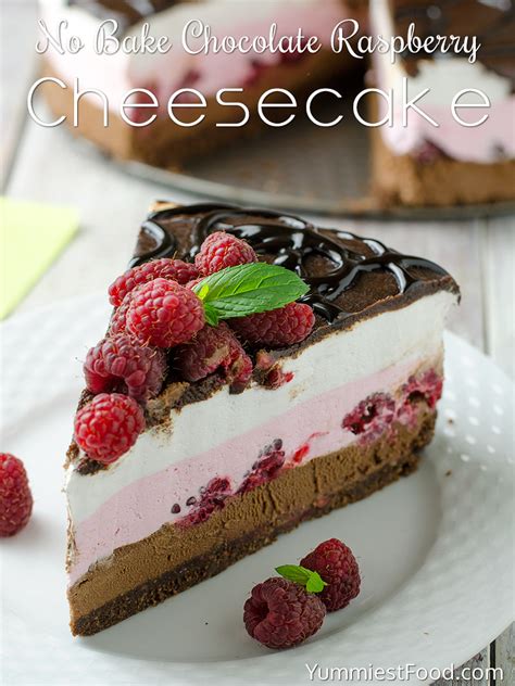 Savor all the rich flavor of cheesecake but with less fat and calories as in this lightened verson of raspberry swirl cheesecake. No Bake Chocolate Raspberry Cheesecake - Recipe from Yummiest Food Cookbook