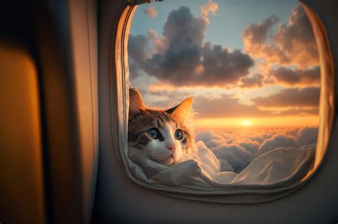 Premium Photo A Frightened Cat In A Carrying Bag Flies On Board An