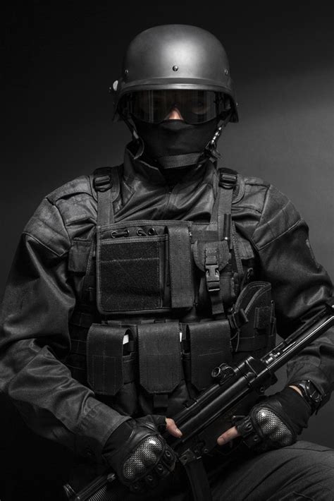 Spec Ops Police Officer Swat In Black Uniform With Pistol Poster Print