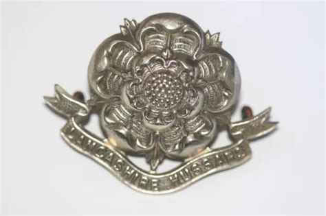 British Army Metal Cap Badge Lancashire Hussars Yeomanry White Metal £