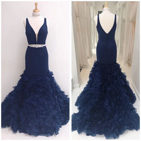 Gorgeous V Neck Mermaid Navy Blue Long Prom Dress On Luulla