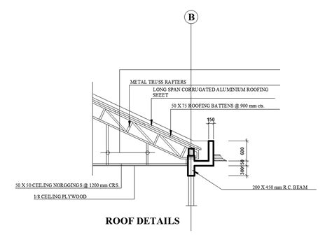 A Roof Detail Of 14x19m Work Shop Plan Is Given In This Autocad Drawing