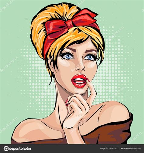 Pin Up Style Sexy Dreaming Woman Portrait Pop Art Girl Looking Up Face Vector Stock Vector