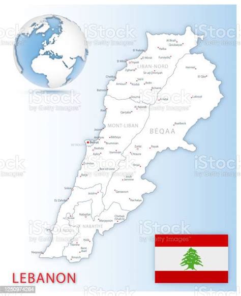 Detailed Map Of Lebanon Administrative Divisions With Country Flag And