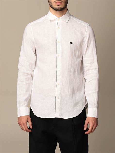 Emporio Armani Outlet Linen Shirt Shirt Emporio Armani Men White