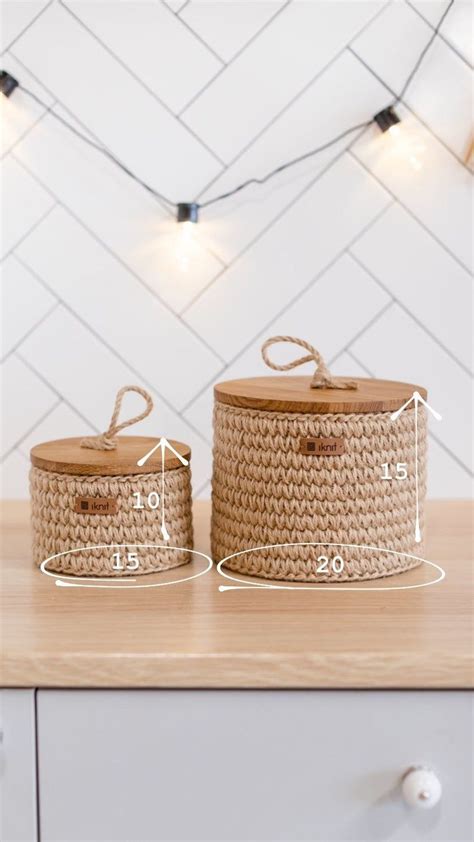 Baskets With Wooden Lids A Set Of Two Baskets For Organizing Etsy In