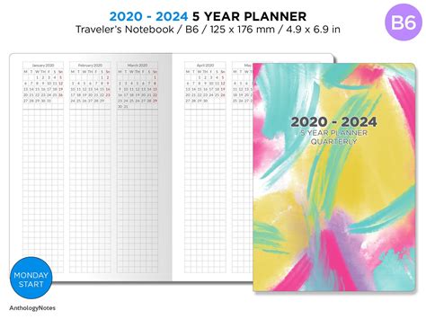 B6 5 Year Diary 2021 2025 Printable Travelers Notebook Etsy