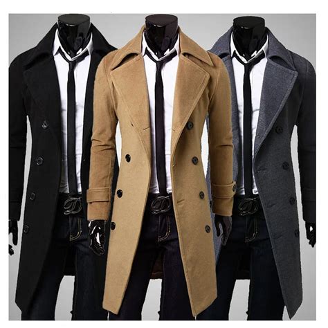 S590 2015 Hot Fashion New Long Mens Trench Coat Double Breasted Winter