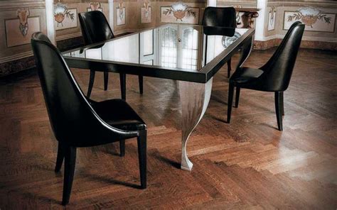Square Glass Top Dining Table With Black Frame And Stylish Curved