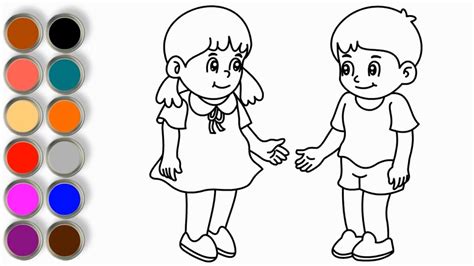 Drawing Boy And Girl Kids 💚💙 ️ How To Draw A Child 💚💙 ️ Coloring Pages