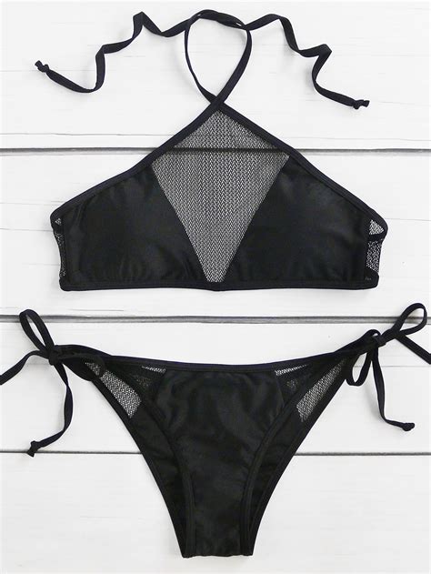 Net Detail Side Tie Bikini Set