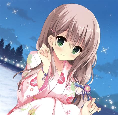 Cute Anime Girl Outdoor Green Eyes Wallpaper Brown Hair Cute Anime