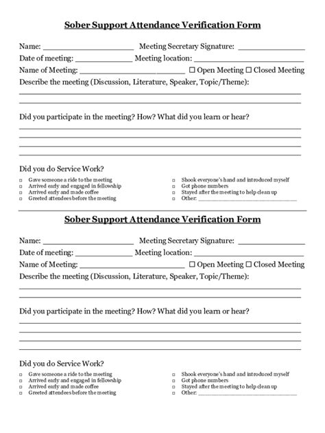 Fillable Online Aa Na Attendance Verification Sheet Fax Email Print