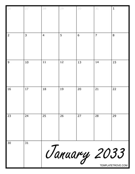 2033 Calendar Printable