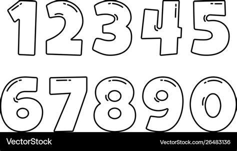 Black Font Numbers From 1 To 0 Outline Design Vector Image