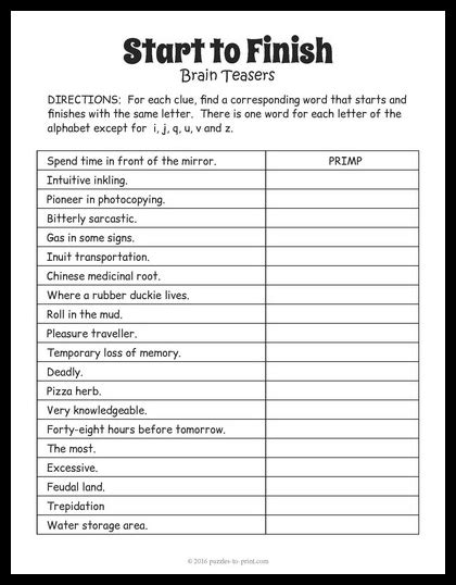 Free Printable Puzzles And Brain Teasers