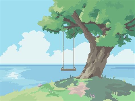 Khaled482 “tree ” Pixel Art Landscape Anime Scenery Wallpaper