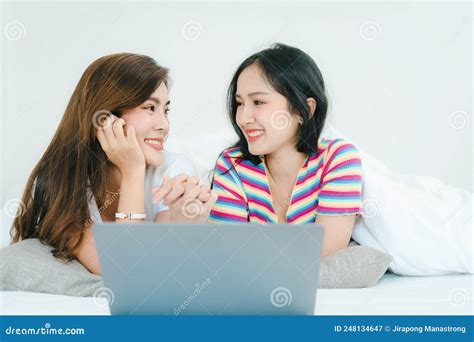 Lgbtq Lgbt Concept Homosexuality Portrait Of Two Asian Women Posing Happy Together And Loving