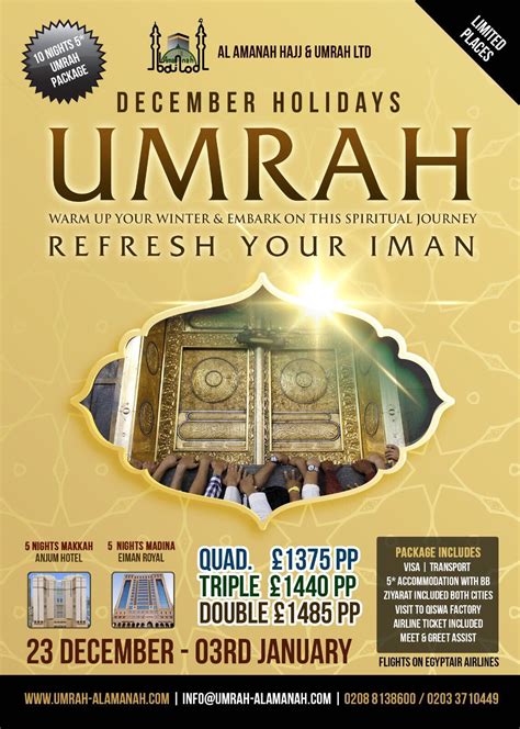 An umrah package should include visa, flight tickets, city to airport transfers, airport to hotel transfers, hotel accommodations, food, islamic in contrast to a diy umrah which its contains are arranged by the pilgrim himself. Hajj Packages in UK | Cheap Hajj Packages | 5 Star Hajj ...