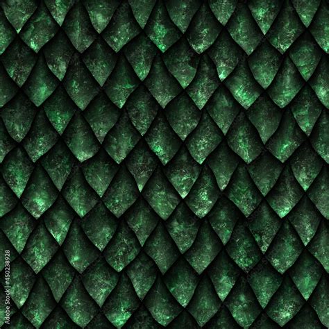 Seamless Texture Of Dragon Scales With Green Grunge Pattern Reptile