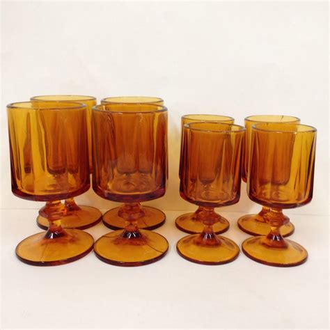 Vintage Indiana Glass Amber Goblets Set Of 8 Chairish