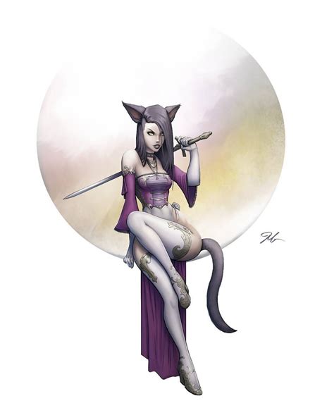 Swordsman Catgirl Colored Lineart Catears Catgirl Fantasyfemales Sword Swordsman