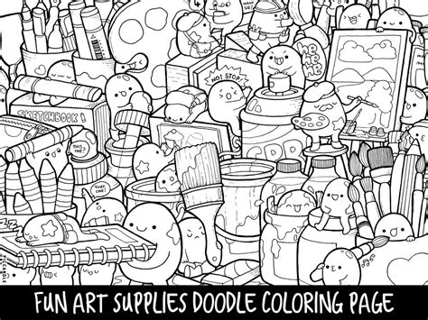 Download Art Supplies Doodle Coloring Page Printable Cute/Kawaii | Etsy