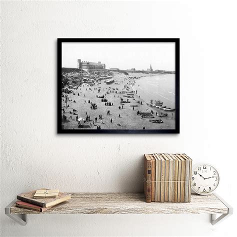 Tynemouth Long Sands England Vintage History Old Bw 12x16 Inch Framed