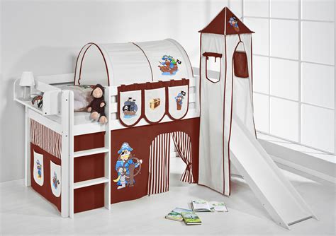 Da sich kinder auch gerne höhlen bauen, lässt sich der raum unter dem hochbett mittels vorhängen schließen. Spielbett Hochbett Kinderbett Kinder Bett JELLE mit Turm und Rutsche + Vorhang | eBay