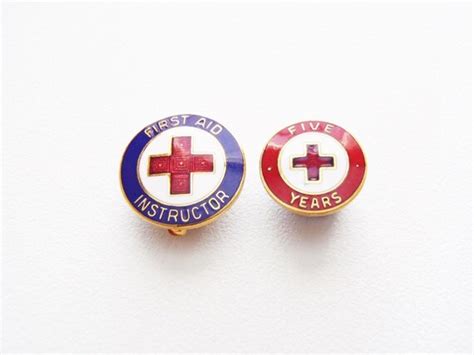American Red Cross Enamel Lapel Pins Lot Of 2 Two Arc Pins