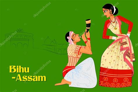Pareja Realizando Danza Folcl Rica Bihu De Assam India