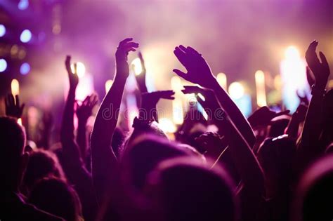 Cheering Crowd With Hands In Air At Music Festival Stock Image Image
