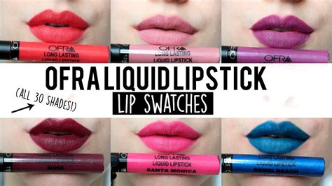 ofra liquid lipstick lip swatches all 30 shades jamiepaigebeauty youtube