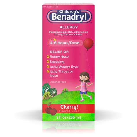Childrens Benadryl Antihistamine Allergy Liquid Cherry 8 Fl Oz