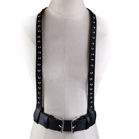 Pu Suspenders Waist Belts Women Buckle Rivet Belt Gothic Leather