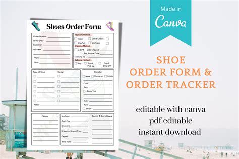 Shoe Order Form Order Tracker Editable Text Pdf Canva Etsy