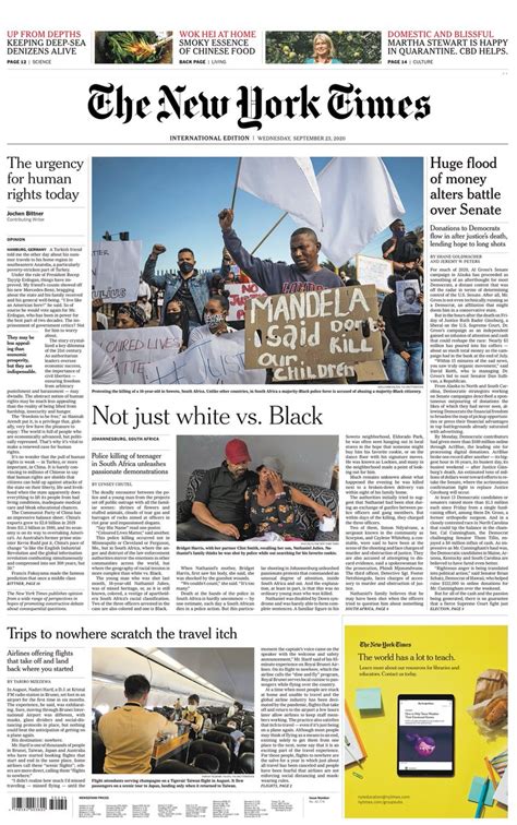 New York Times Front Page 23rd Of September 2020 Tomorrow S Papers Today