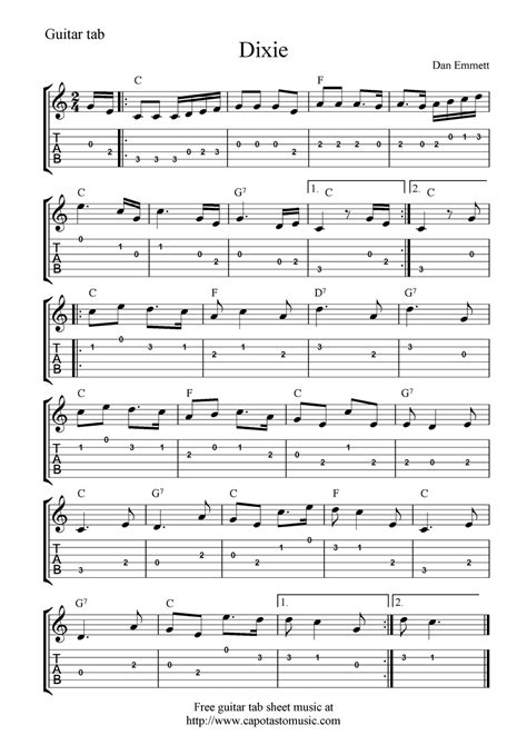 This guitar song for beginners is the melody to beethoven's 9th symphony. Free Sheet Music Scores: Free guitar tab sheet music, Dixie | Guitar tabs, Guitar for beginners ...
