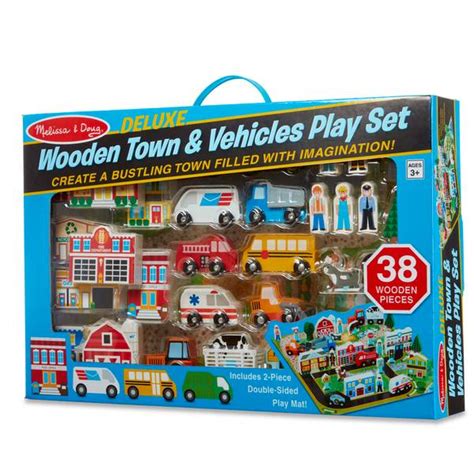 Melissa And Doug Deluxe Wooden Town And Vehicles Play Set 93838 Blains