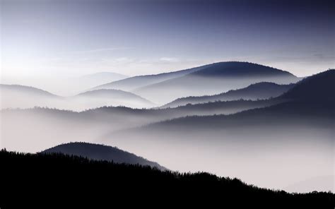 Mountain Landscape Mist Silhouette Wallpapers Hd Desktop And