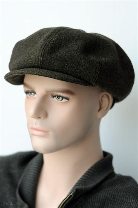 Oversize News Boy Hat In Dark Khaki Wool Unisex Autumn Etsy News
