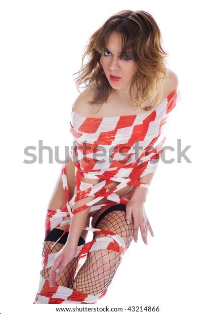 Naked Girl Wrapped Red Ribbon Stockfoto Shutterstock