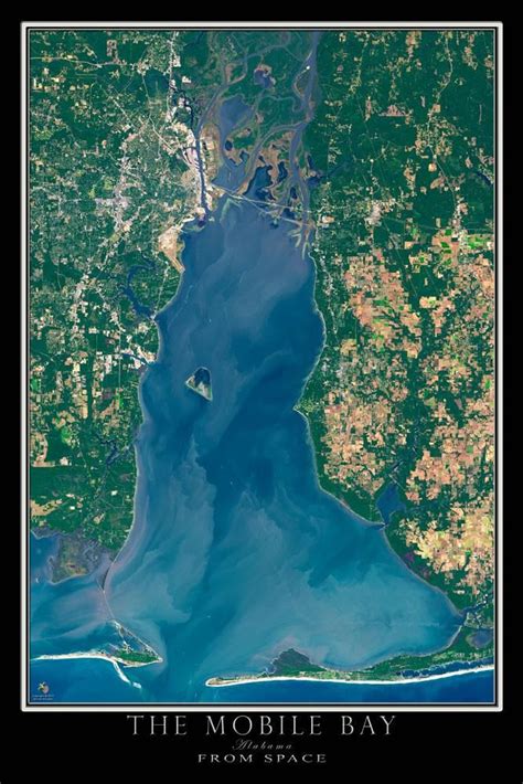 The Mobile Bay Alabama Satellite Poster Map Birds Eye View
