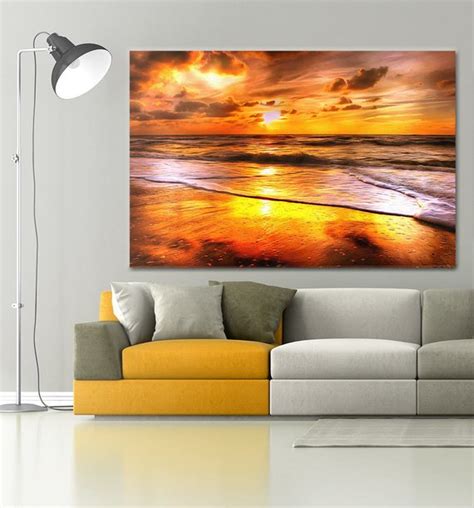 Sunset Beach Canvas Sea Wall Art Waves Poster Beach Print Nature