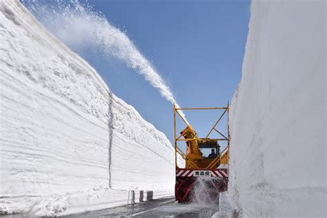 Meters High Snow Corridor Created On Mountain Road In Aomori Pref