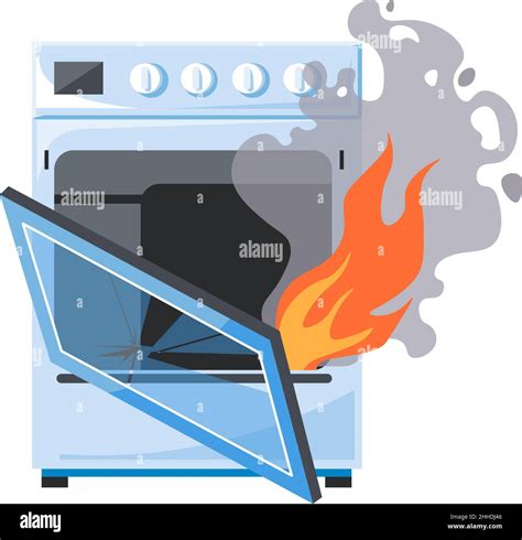 Broken Oven Or Stove On Fire Damaged Malfunction Stock Vector Image