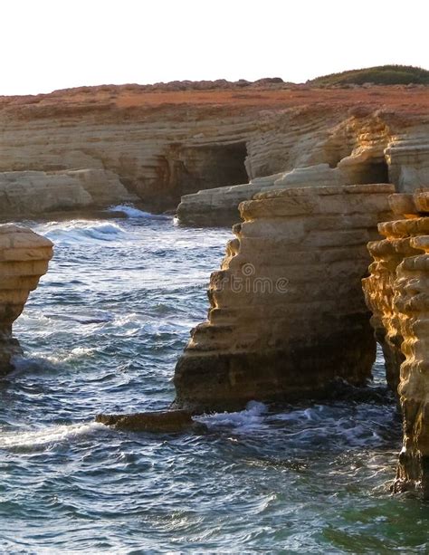 Water Caves And Rock Formations Close To Coral Bay On Cyprus Island