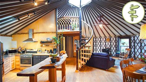 Magical Yurt With Spiral Staircase Loft And Exterior Wooden Shell Full