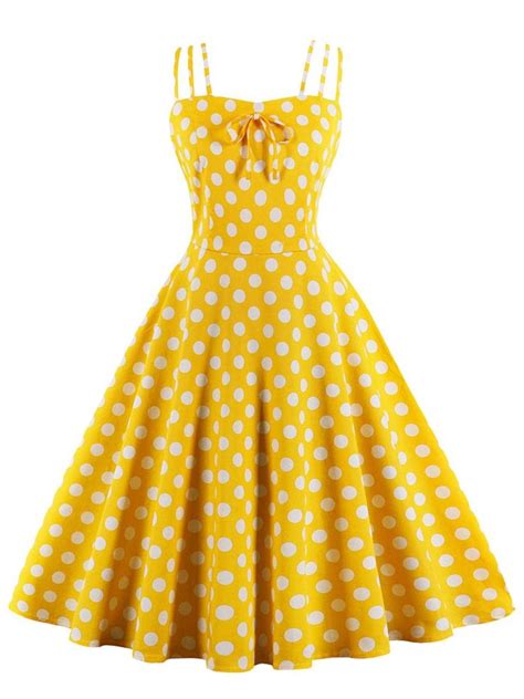 1950s Dress Polka Dot Vintage Style Slip Dress Yellow Vintage Dress Vintage Swing Dress